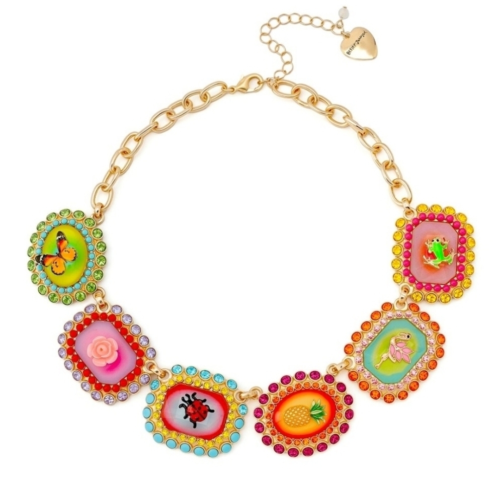 ▪️Betsey Johnson▪️ Backyard  Stone Critter Colorful Gemstone Collar 16" Necklace